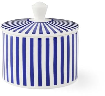 Spode Steccato Sucrier avec couvercle – Saladier en porcelaine pour comptoir de cuisine – En faïence céramique – Passe au lave-vaisselle – Motif rayé bleu cobalt – 283,5 g