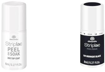alessandro Striplac Peel or Soak -VEGAN- Top Coat – LED-Überlack für eine perfekt glänzende Farblackierung - Für perfekte Nägel in 15 Minuten & Striplac UV-Nagellack Midnight Black – 8 ml