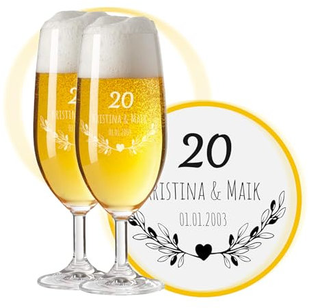 LALALO LEONARDO Bierglas mit Gravur, personalisiert zur Porzellanhochzeit
