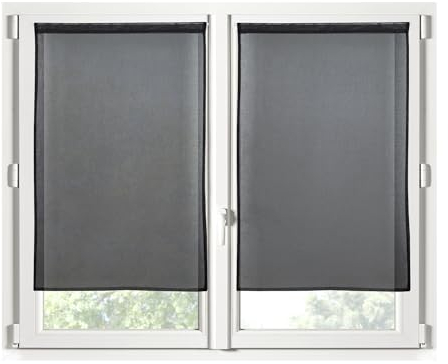 STOF - Paire de Brises-bise -Taille 60x120 cm - 100% Polyester - Couleur Noir - Modèle Monna - Vitrage - Intimité et Transparence - Uni