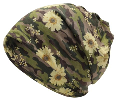 ZLYC Damen Sommer Slouch Beanie Leicht Weich Jersey Mütze Blumen Turban Hut(Tarnfarben Grün),Einheitsgröße