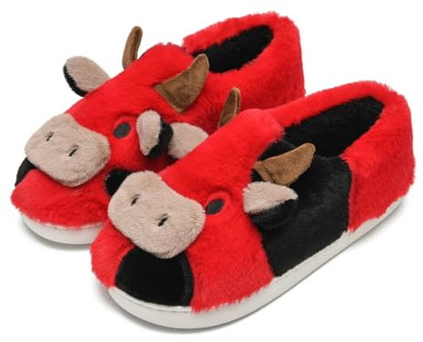 sharllen Kuh Hausschuhe Damen Herren Plüsch Flauschige Tiere Pantoffeln Lustig Winter Hauspantoffeln Kuschel Hausschuhe Rutschfeste Warme Schuhe Indoor