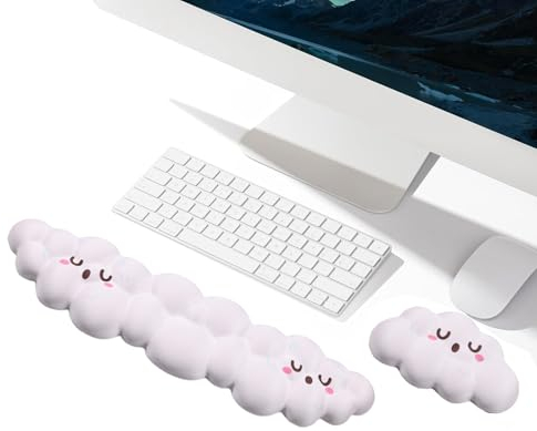 Quixotical Cloud Wrist Rest Set - Soft Memory Foam Ergonomic Keyboard Wrist Support with Non-Slip Base for Office, Typing, and Gaming