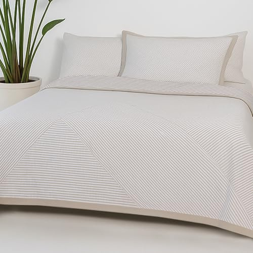 RELAXOUND ORIGINAL Breezyblanket 155x225 cm (Stripes Taupe, Single) - Sommerdecke - Recovery Blanket - 3-lagige Baumwolldecke - AirFlair Effekt für optimale Temperierung - gemütlich wie auf Wolken