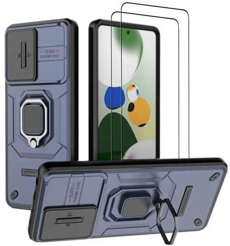 DERHAN Funda para Xiaomi Redmi Note 12 Pro 5G (No para 4G) / Poco X5 Pro, Carcasa con Cristal Templado [2 Piezas] + Cubierta de Lente, Bumper Funda Resistente a Arañazos con Soporte - Azul