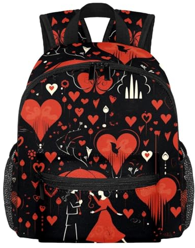 Valentinstag-Rucksack mit Herzen Ted, schlichter, moderner Kleinkind-Rucksack, langlebig, bequem und stilvoll, Kindertasche für Vorschule und Grundschule, Geschenk für 3–8 Jahre, multi, 25.4x10x30