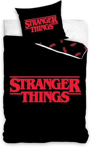 Carbotex Stranger Things - Set di biancheria da letto double-face, per ragazzi e adulti, 160 x 200 cm, 70 x 80 cm