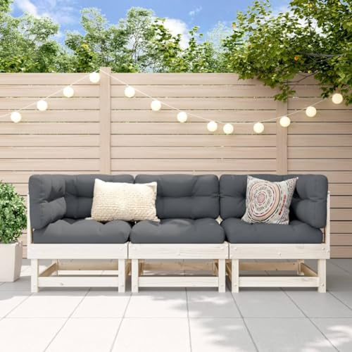 HEFZGDB 3-tlg. Garten-Lounge-Set Weiß Massivholz Kiefer Lounge Sofa Terrassenmöbel Outdoor Sofa Geeignet für Garten, Terrasse, Pool.