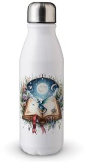 MAXIKIWI - Einwandige Wasserflasche mit Schraubverschluss, nicht isoliert, leichtes Aluminium, BPA-frei, auslaufsicher, Fantasy-Bücher magisches Thema, 3-500 ml