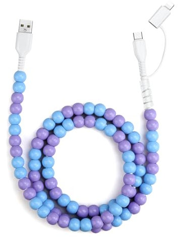 VUNAKE Multi Charger Cable USB C Charger Cable 1M for iPhone Charger Cable 60W High-Speed Fast Samsung Charger Cable Bead Chains with Type C to iPhone Connector for iPhone Samsung-Blue Purple