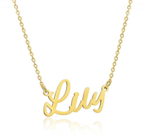 Zotair Name Necklaces made from tarnish free stainless steel (Lily (Gold))