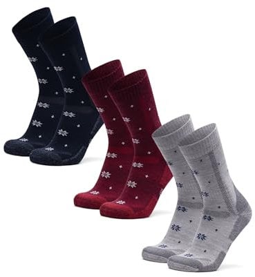 DANISH ENDURANCE Merino Wandersocken, Sommer Trekkingsocken, Unisex, Herren, Damen & Kinder, 3 Paar, Winter Edition (1x Marineblau, 1xRot, 1xHellgrau), 43-47