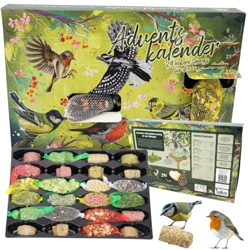 Calendrier de l'Avent 2024 avec 24 collations pour oiseaux sauvages. Cadeau pour jardiniers, enfants, grands-parents et amoureux de la nature. Encouragez la biodiversité et profitez de l'observation