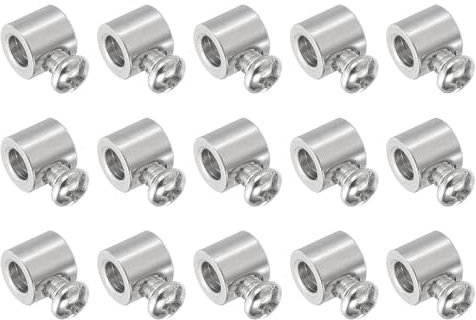 PATIKIL 9x8mm Wire Rope Clips, 15 Pcs Metal Cable Clamps 5mm Single Hole Wire Lock Rope Fittings Clip with M4x0.7mm Screws for Cable