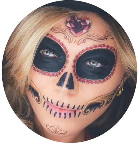 Tattoocrew 2 x Sugar Skull Halloween Gesicht Temporary Tattoo, Dia de los Muertos