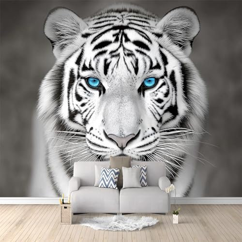 Tapete Fototapete Tierischer Weißer Tiger, 200 x 140 cm Vlies Tapeten Moderne Wandtapete Wohnzimmer Schlafzimmer Weiß Tapete ideal für Küche und verschiedene Räume