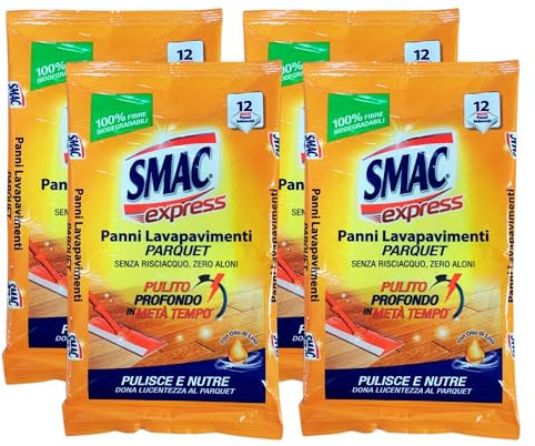 FEI FAN Panni Lavapavimenti PARQUET, per Un Pulito Profondo in metà Tempo. Pulisce e Nutre Donando Lucentezza, con Olio di Lino. Confezione da 12 Maxi Panni Imbevuti (4 Confezioni)