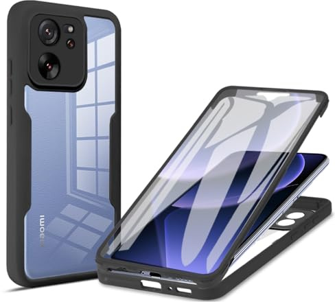 UPLAI Transparente Funda para Xiaomi 13T 5G/Xiaomi 13T Pro 5G, 360° Grado Militar Antigolpes Carcasa Protector de Pantalla Incorporado, Ultradelgado PC + TPU Estuche Caso. Negro