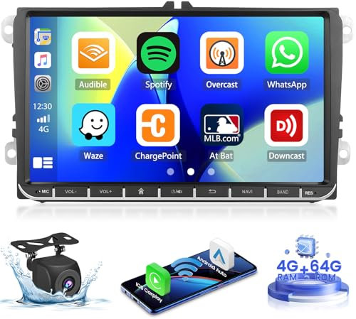 Hikity [4+64GB] per VW Golf 5 6 Passat Polo Tiguan Touran Caddy Skoda Seat Autoradio Android con Touch Screen da 9 Pollici, Radio Carplay Android Auto GPS/Mirror Link/Hi-Fi/Bluetooth Backup Camera