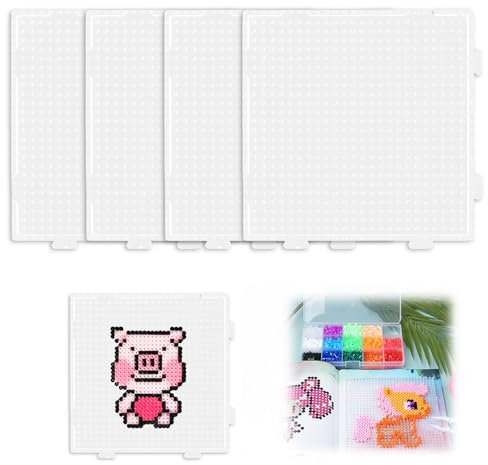 4pcs Fuse Beads Boards Pegboard 2.6mm Mini Square Hama Beads Board Set Transparent Plastic Bead Pin Plates Craft Activities Pegboard for Kids Children Hand DIY Handmade Art Products