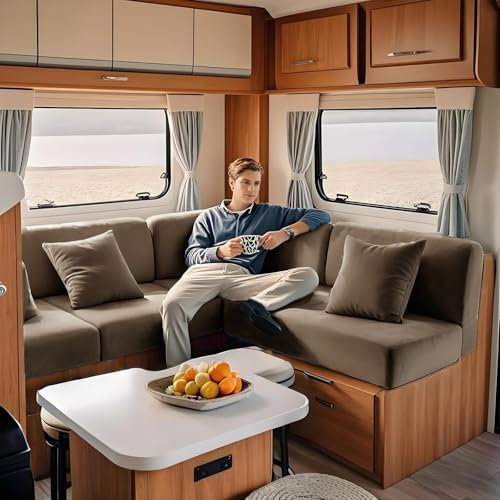 KYJSW Wohnmobil Kissenbezüge Samt Elastische rutschfeste RV Dinette Sitzbezüge Sofa Sitzkissenbezug Für Camper Caravan Anhänger Reiseanhänger (Taupe,B 50-70 cm,T 50-70 cm)