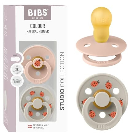 BIBS Colour Studio Schnuller, 18-48 Monate, 2er-Pack, Blush/Sand | Runder Sauger | Naturkautschuklatex | Größe 3 | BPA-frei | Hergestellt in Dänemark | Hohe Akzeptanz | Luftlöcher