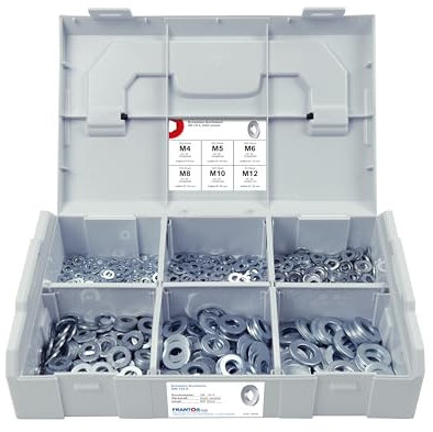 FRANTOS L-BOXX Mini DIN 125 A Unterlegscheiben Sortiment, M4 bis M12 900 tlg. (Stahl verzinkt) - Sicherungsscheiben Beilagscheiben Scheiben Set
