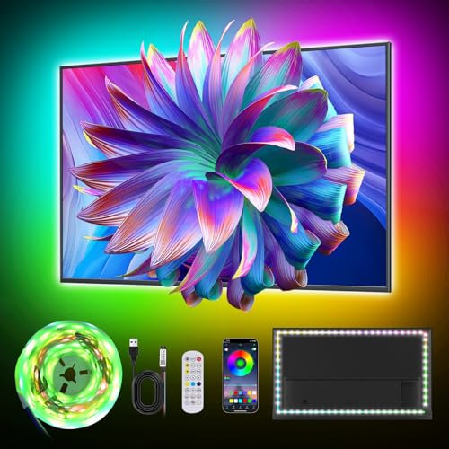 Liwqolx Striscia LED RGBIC da 2 metri per TV da 40 a 60 pollici e PC, con Controllo APP e Telecomando RF 2.4G di Aggiornamento, Sincronizzazione Musicale, USB LED Integrati IC per TV PC Sala Giochi