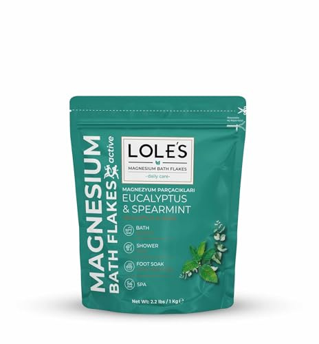 LOLE'S Magnesiumchlorid Badeflocken mit Eukalyptus & Spearmint – 1 kg – Zechstein Magnesiumchlorid Alternative zu Epsom Salz und Magnesium Sulfat – Entspannendes Magnesiumbad für Muskeln & Haut
