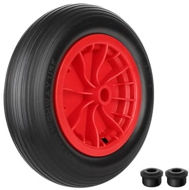 Trintion 14-Zoll-Schubkarrenrad 3.5 8 PU Pannensicheres Vollrad Robuster Ersatzreifen für Gartentrolley Schubkarre Go-Kart Anhänger LKW (Rot)