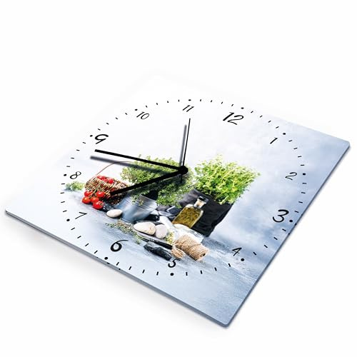 Smagnon Wanduhr ohne Tickgeräusche – 30cm Rund - Hochwertige MDF Wanduhr Analog, Lautloses Schleichendes Uhrwerk – Wohnzimmer Deko & Küchenuhr (Kräuter, 30 cm - Acryl Eckig)