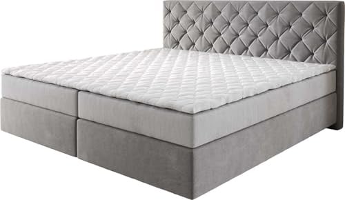 DELIFE Boxspringbett Dream-Great Mikrofaser Grau 200x200 cm mit Taschenfederkernmatratze und Topper Visco