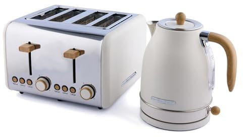 Hamilton Beach Kettle and Toaster Set, Scandi, Electric Jug Kettle 1.7L, Wide Slot Toaster 4 Slice, Boil Dry Protection, 6 Variable Browning Levels, Cream - HB1702MCST