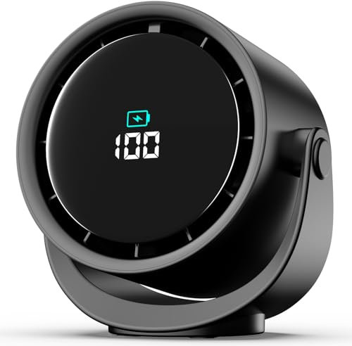 YOSHENMO Portable Desk Fan for Bedroom, Turbo Table Fans with smile icon LED Display, 6-inch, 5-Speed Strong Airflow, Low Noise, 360° Adjustable Tilt, Suitable for Home, Office, Outdoor, Ink Black