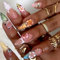 Shimmerz 24 Pieces French Tip Medium Almond Sticker Nails 3D Floral Fake Nails Tropical False Nails with Rhinestone Flower Patterns