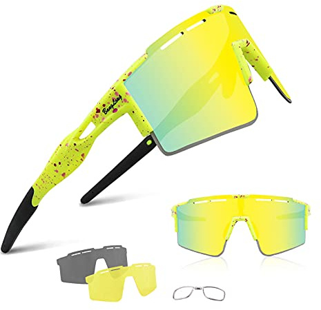 BangLong Polarisierte Sonnenbrille, Fahrradbrille Herren Damen UV 400 Schutz mit 3 Wechselgläser, Schutzbrille Sportbrille für Outdoorsport Radfahren Laufen Golf