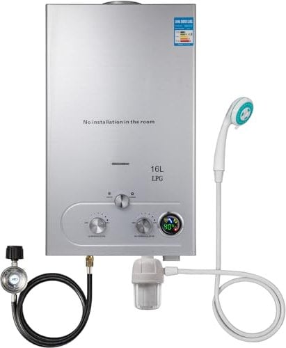 Scaldabagno a gas, 8LPM 16KW Scaldacqua senza serbatoio portatile, scaldabagno istantaneo a propano con display digitale multi-protezione per viaggi in campeggio, camper e viaggi (8L)