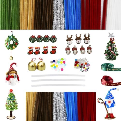 Weifeng 400pcs Pfeifenputzer Zum Basteln Set, 7 Farben Pfeifenreiniger Weihnachten Set für Weihnachtsbaum DIY Dekor,Pfeifenreiniger Zum Basteln mit Blumendraht Geschenkband Zubehör für die Weihnachtsb