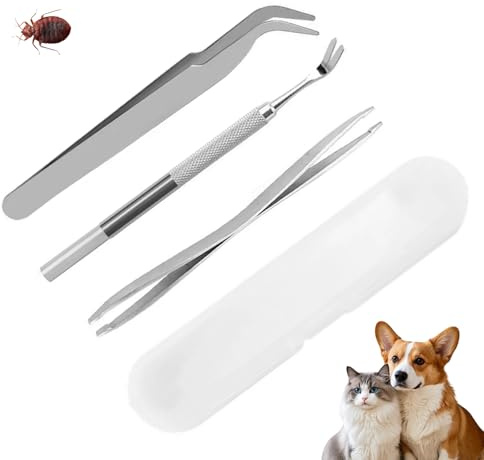XINXINGDINGSHENG 3 PCS Tick Remover Tool Set Stainless Steel Professional Tick Removal Kit with Tweezers Shovel and Storage Case for Dogs Cats Pets and Humans Complete Flea and Tick Control