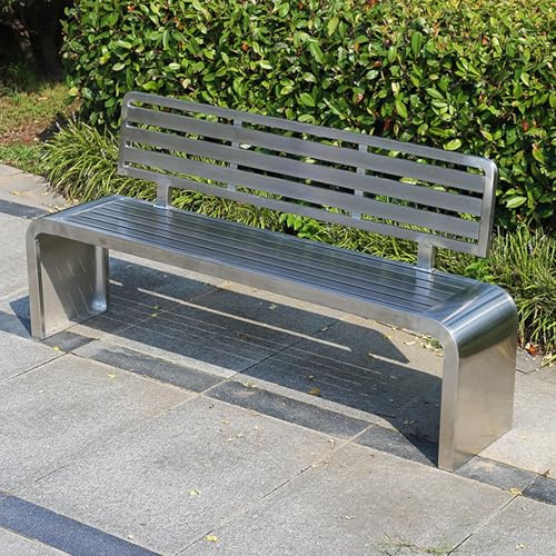 YITAYMLI Outdoor-Gartenbank aus 304 Edelstahl, 2-Personen-Patio- und Parkbänke mit Rückenlehne, lamellenbelüftetes Design, wetterfest, belastbar bis 500 kg für Balkon.(with backrest,140cm/55.1in)