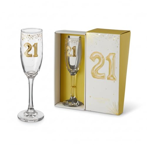 Hox 21st Birthday Champagne Flute – Gold Design Glass for Prosecco, Champagne & Sparkling Wine – Premium Gift‑Boxed Celebration Glass