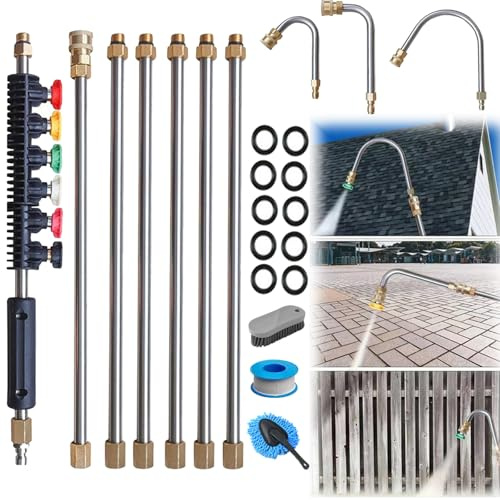 Bacchetta di estensione per idropulitrice, 4000 psi, set di bacchette per pulizia ad alta pressione, accessori per idropulitrice, pulitore per grondaie per pulire case, auto e fossati (1 set)