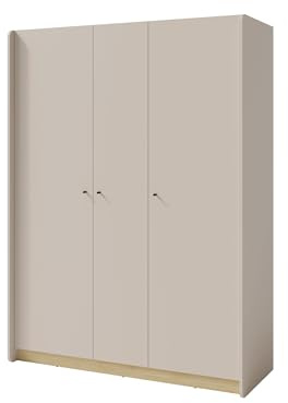 Marmex Meble Alessio Kleiderschrank 3-türig, Moderner Schrank mit Einlegeböden & Kleiderstange, Sandbeige + geölte Eiche