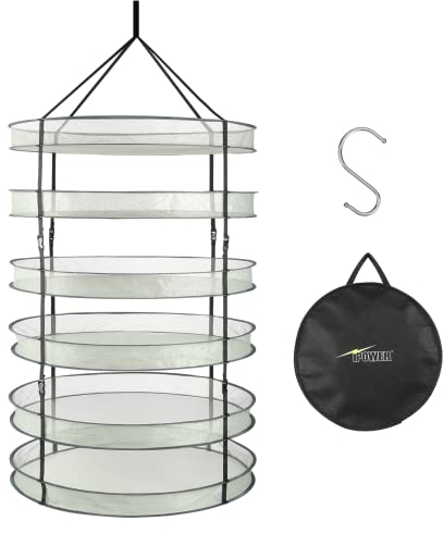 iPower 3 Feet Diameter with 6 Layers Steel Rings Foldable Heavy Duty Hanging Dryer Rack, Collapsible Mesh Hydroponic Drying Rack Net