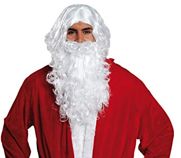 Weihnachtsmannset Set Weihnachtsmann Rauschebart Bart Perücke Weihnachtsmannmütze Weiß Langhaarperücke