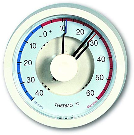 TFA Dostmann 10.4001 Analoges Bimetall-Maxima-Minima-Thermometer, zeigt die aktuelle, höchste und tiefste Temperatur an, (L) 114 x (B) 35 x (H) 114 mm