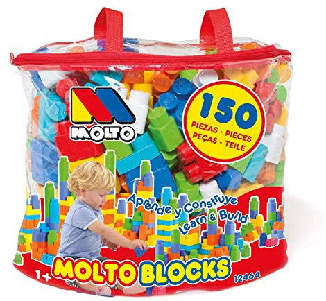 MOLTO | Bolsa de Bloques de 150 Piezas para Preescolar - Juguete Educativo de Construcción para Niños y Niñas | Juego de Construccion | Crea y construye