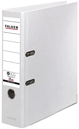 Original Falken Recycolor Umwelt-Ordner Öko. Made in Germany. Farbiger Papierbezug außen 8 cm breit DIN A4 weiß Ringordner Aktenordner Briefordner Büroordner Pappordner CO2-Neutral Blauer Engel