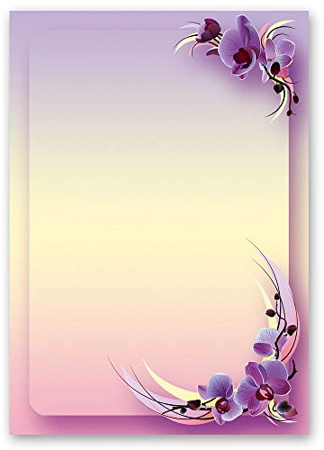 100 Blatt Briefpapier Orchideenmotiv ORCHIDEENBLÜTEN - DIN A5 Format - Paper-Media