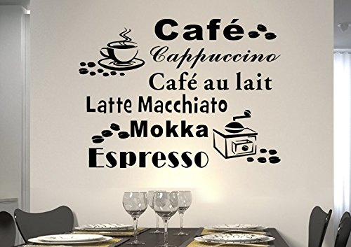 Wandtattoo wandaufkleber Aufkleber Wandsticker wall sticker Wohnzimmer Schlafzimmer Kinderzimmer KuCHE 30 Farben zur Wahl Wandtext Wandwort Wandspruch spruch Zitat Kuche Schriftzug CAFE COFFEE KAFFEE KuCHE Muhle Bohne wkf05(Printed Sticker)